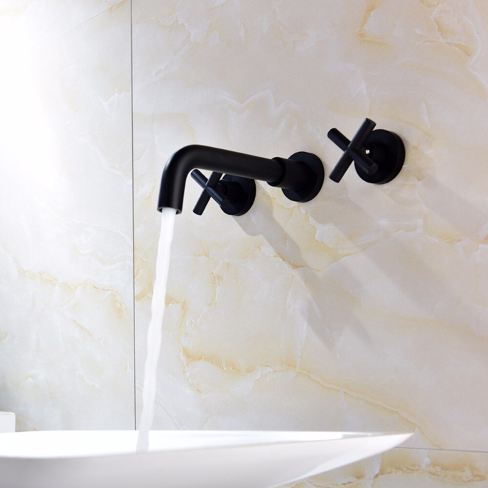 Free Shipping Brass Black Concealed Bathroom Basin Sink Tap Double Handle Wall Mount Hot And Cold Concealed Basin Mixer - WELQUEEN