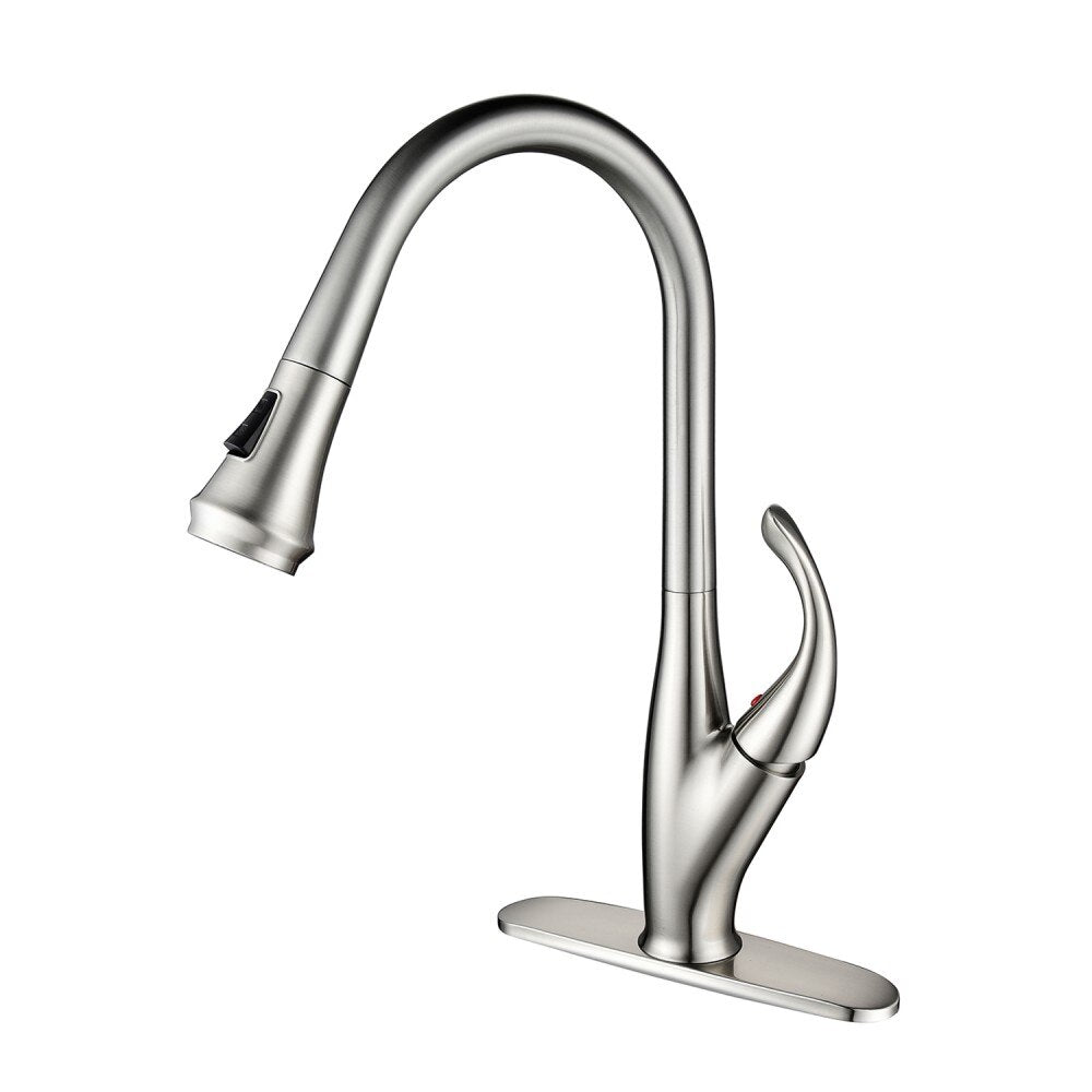 Free Shipping Brass Brushed Nickel Deck Mounted 360 Degree Rotating Pull Out Sprayer Kitchen Faucet Mixer Tap For Kitchen - WELQUEEN