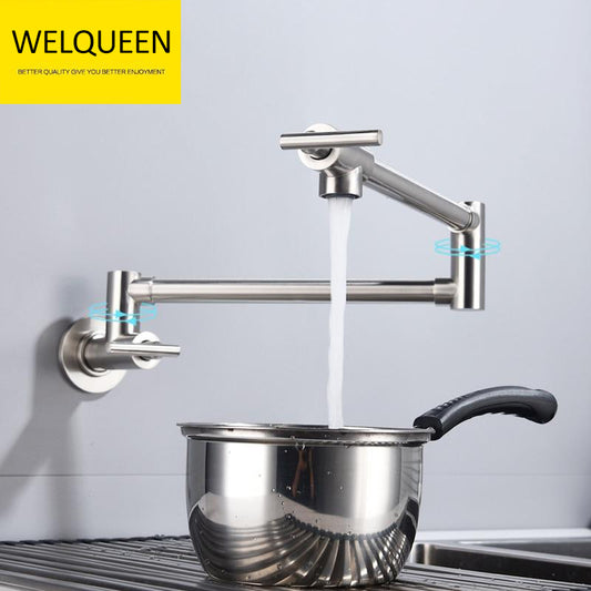 Free Shipping Brass Double Switch Folding Faucet Advanced Rotating Kitchen Faucet Wall Mounted Cold Water Tap - WELQUEEN