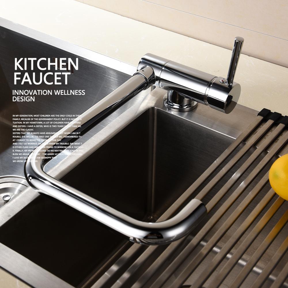 Free Shipping Brass Kitchen Tap Copper Rotating Folding Faucet Brushed Nickel Under Mounted Kitchen Sink Faucet - WELQUEEN