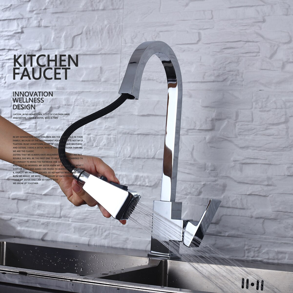 Free Shipping Brass Pull Out Kitchen Faucet Hot and Cold Water 360 Degree Rotation Stretch Pull Down Sprayer Kitchen Faucet - WELQUEEN