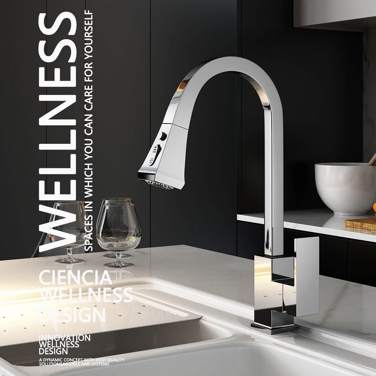 Free Shipping Brass Pull Out Kitchen Faucet Hot and Cold Water 360 Degree Rotation Stretch Pull Down Sprayer Kitchen Faucet - WELQUEEN