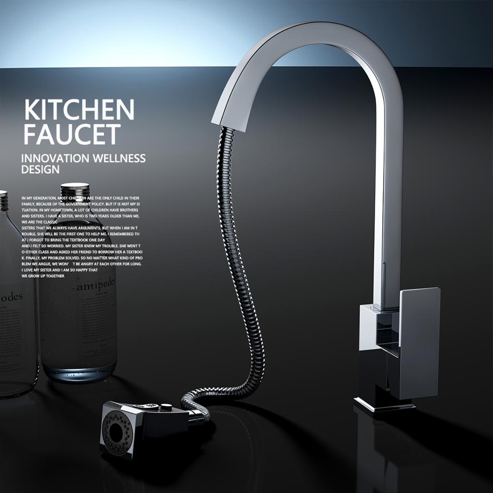 Free Shipping Brass Pull Out Kitchen Faucet Hot and Cold Water 360 Degree Rotation Stretch Pull Down Sprayer Kitchen Faucet - WELQUEEN