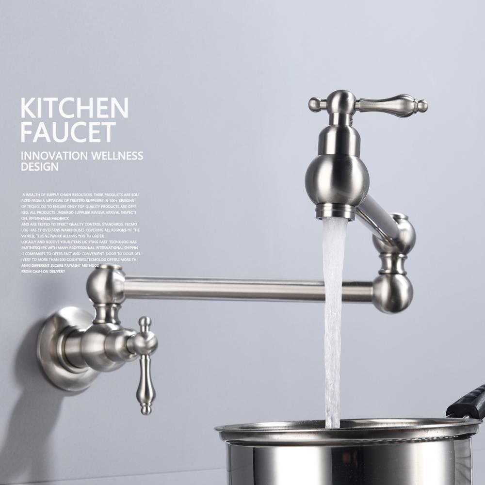 Free Shipping Brass Rotating Folding Faucet Delicate Double Switch Kitchen Faucet Wall Mounted Cold Water Tap - WELQUEEN