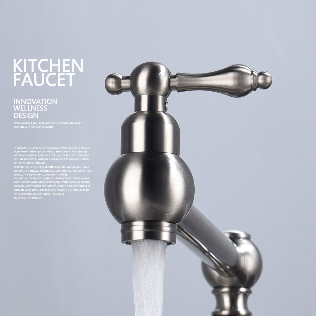 Free Shipping Brass Rotating Folding Faucet Delicate Double Switch Kitchen Faucet Wall Mounted Cold Water Tap - WELQUEEN