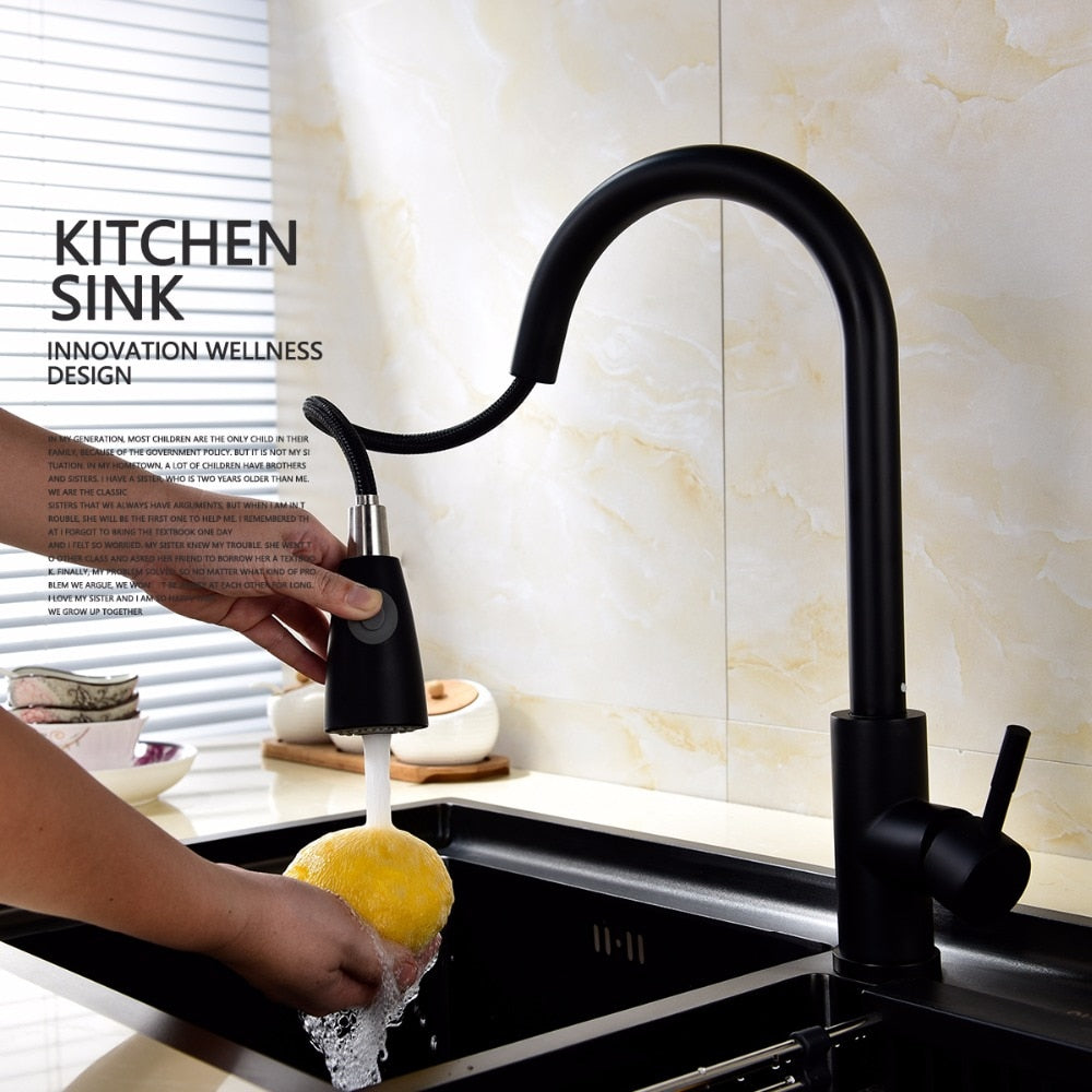 Free Shipping Stainless Steel Black DoubIe Under Mounted Kitchen Sink Set With Pull Out Faucet Double Layer - WELQUEEN