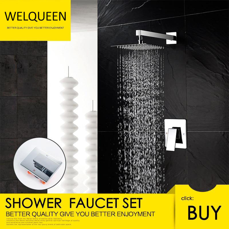 Free Shipping Rain Shower System Brass Fixed Shower Head Rain Mixer Shower Combo Wall Mount Shower Trim Kit with Rough-in Valve - WELQUEEN