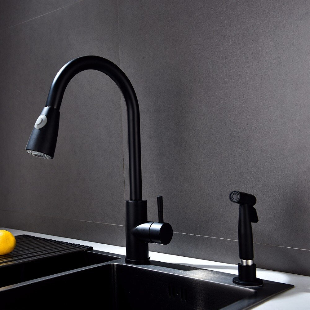 Free Shipping Stainless Steel Black Metal Kitchen Spray and Faucet Sprayer With Hose and Head Accessory for Kitchen Sink Washing - WELQUEEN