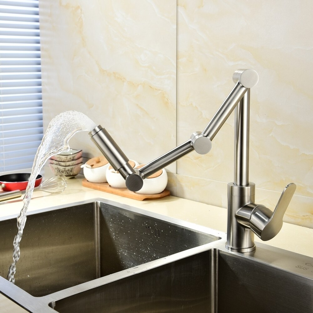 Free Shipping Stainless Steel Brushed Nickel 360 Degree Rotating Kitchen Faucet Cold and Hot Water Mixer Deck Mounted Tap - WELQUEEN