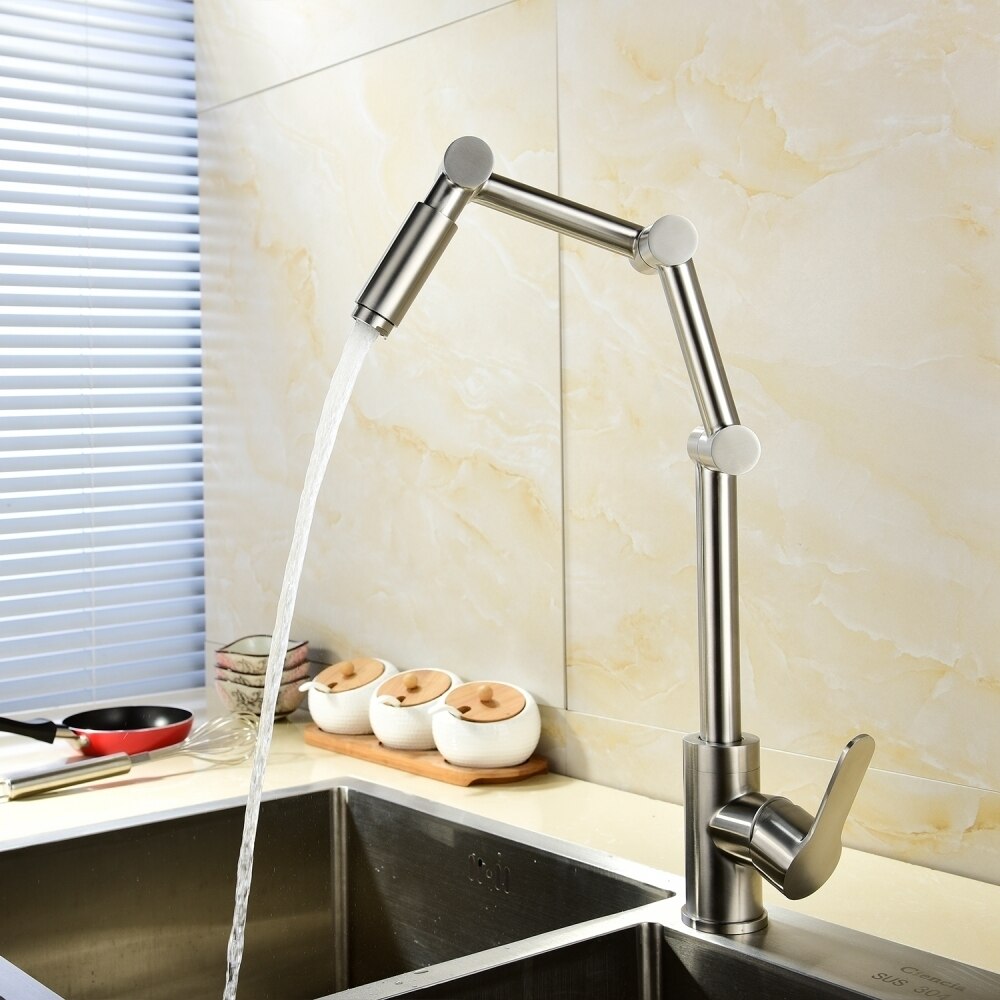 Free Shipping Stainless Steel Brushed Nickel 360 Degree Rotating Kitchen Faucet Cold and Hot Water Mixer Deck Mounted Tap - WELQUEEN