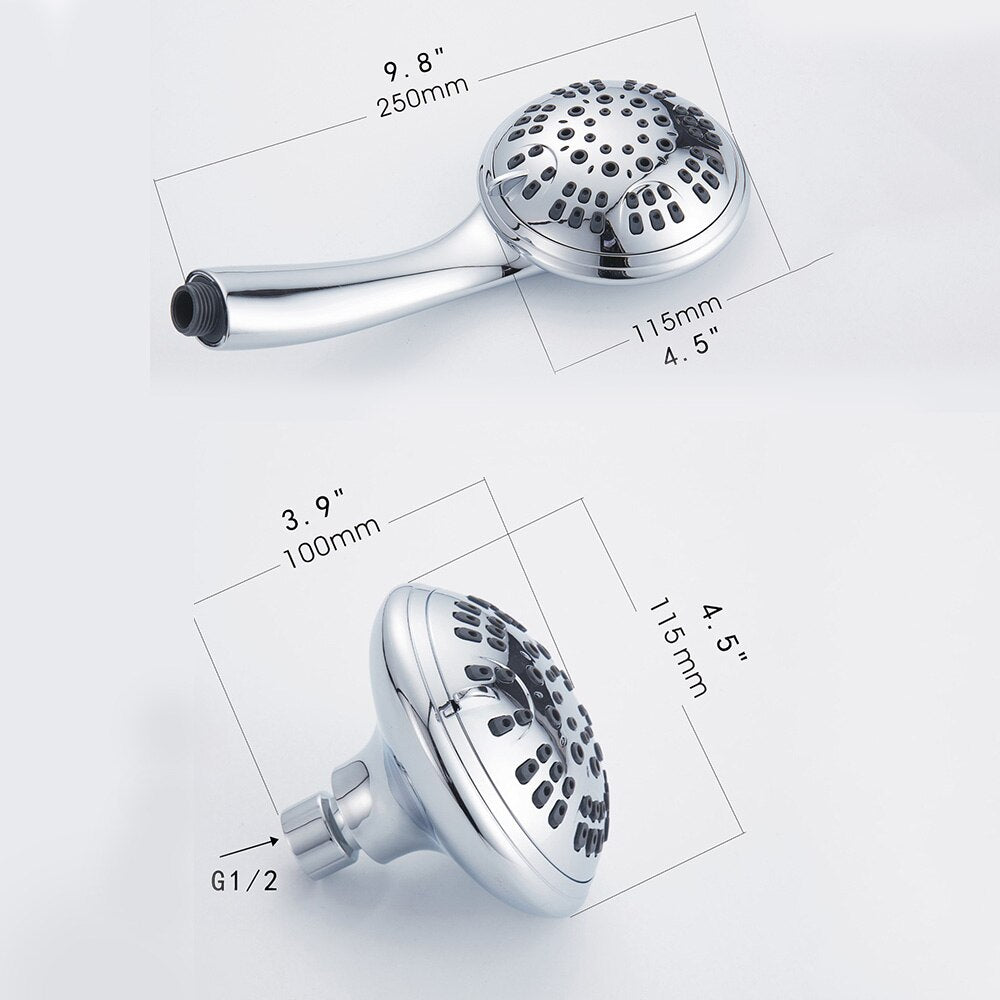 Free Shipping ABS Chrome Shower Head Premium 6 Spray Settings Luxury Spa Detachable Handheld Shower Head Shower Hose & Holder - WELQUEEN
