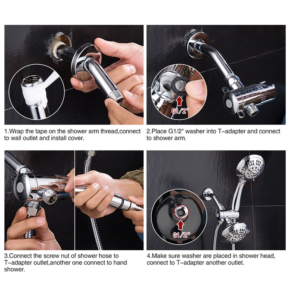 Free Shipping ABS Chrome Shower Head Premium 6 Spray Settings Luxury Spa Detachable Handheld Shower Head Shower Hose & Holder - WELQUEEN