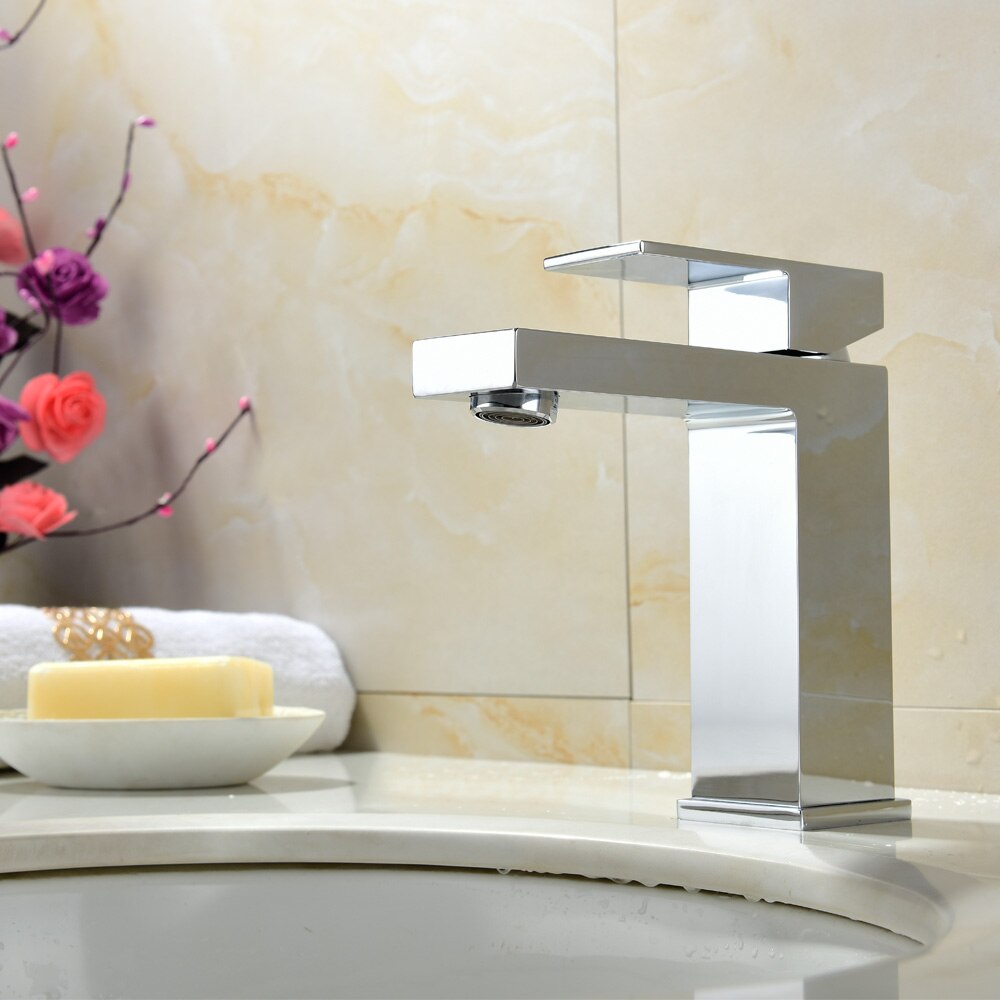 Free Shipping Brass Body Square Hot and Cold Water Single Hole Single Handle Basin Faucet - WELQUEEN