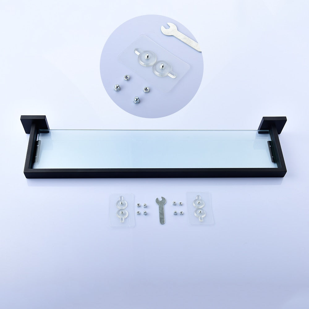 Free Shipping SUS304 Stainless Steel Seamless Self Adhesive Black Chrome Glass Towel Shelf Towel Hanger Bathroom Accessory - WELQUEEN