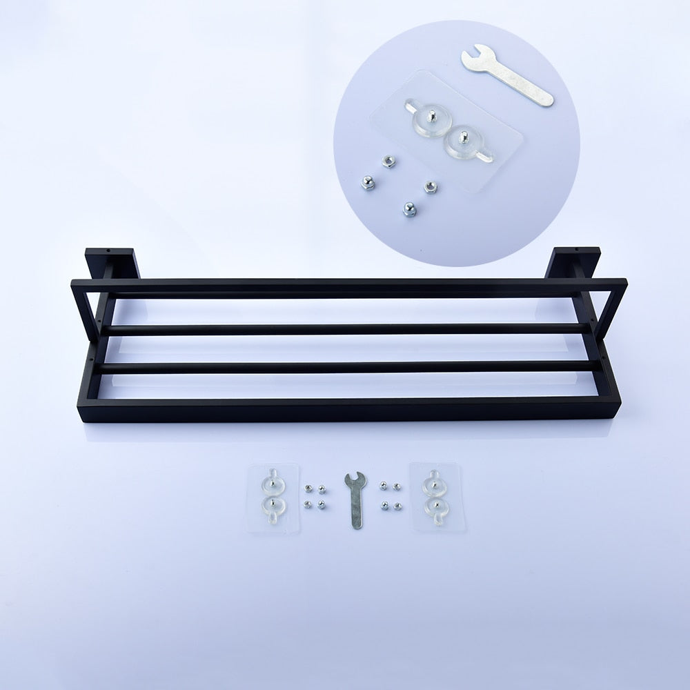 Free Shipping SUS304 Stainless Steel Seamless Self Adhesive Black Chrome Towel Rack With Bar Towel Hanger Bathroom Accessory - WELQUEEN