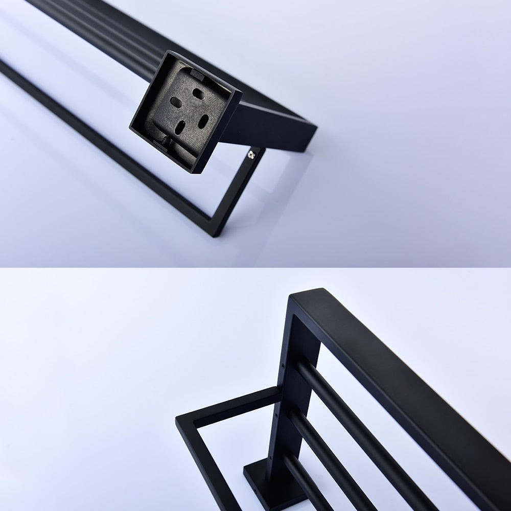 Free Shipping SUS304 Stainless Steel Seamless Self Adhesive Black Chrome Towel Rack With Bar Towel Hanger Bathroom Accessory - WELQUEEN
