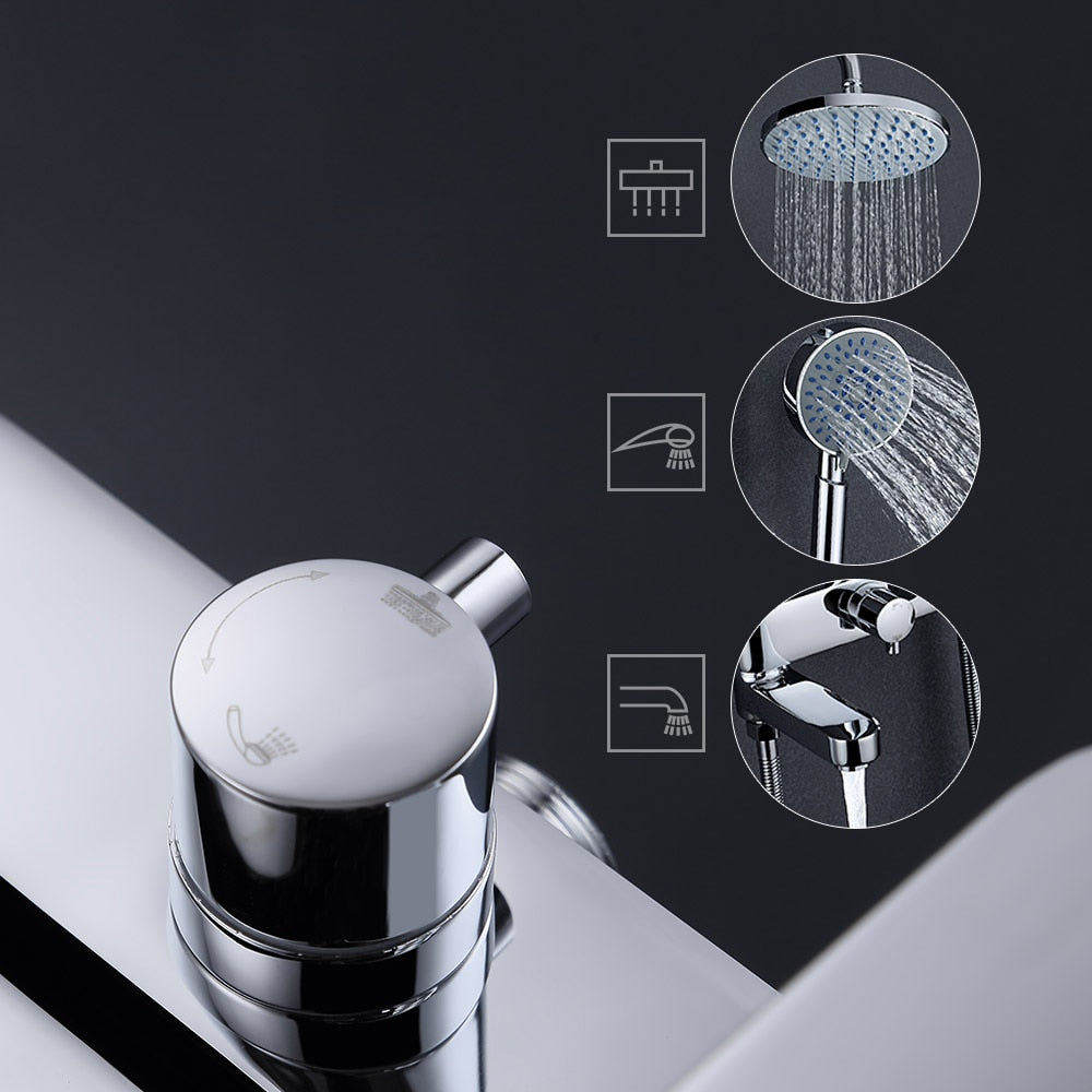 Free Shipping Brass Chrome Single Handle Bathtub Faucet Mixer Tap 5-Ways Showers Hand Shower Rain Shower Head Shower Set - WELQUEEN