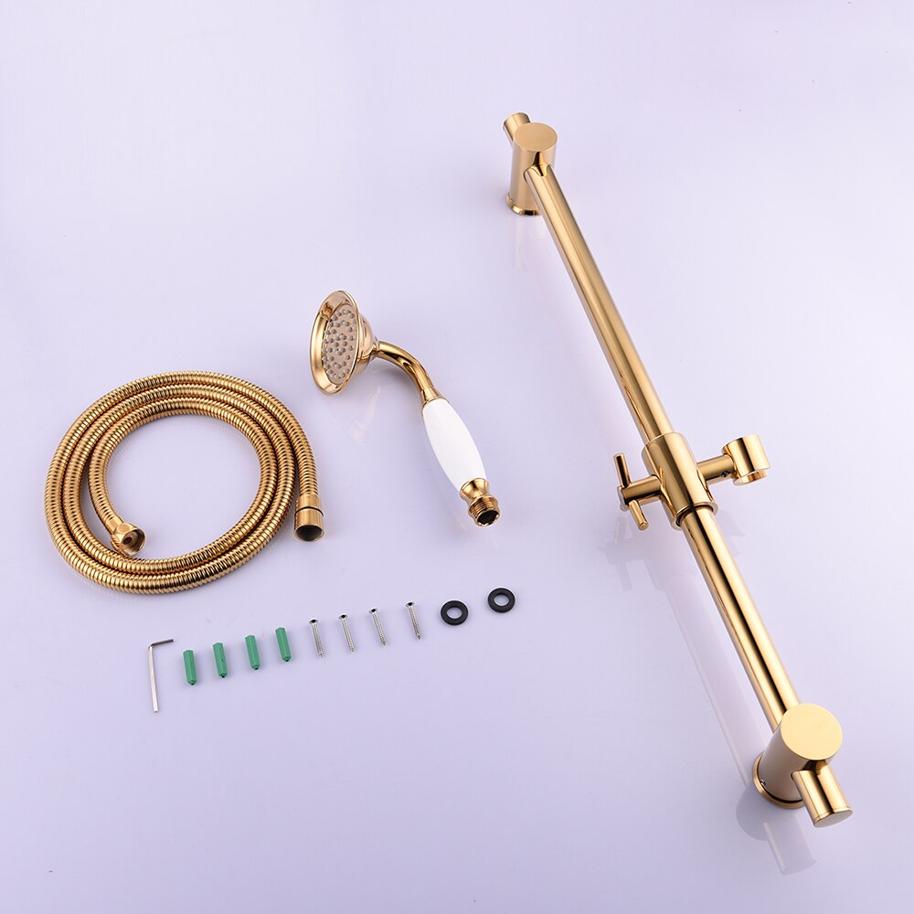 Free Shipping Brass Gold Metal Shower Sliding Bar With Height Adjustable for Bathroom with Shower Head Shower Hose - WELQUEEN