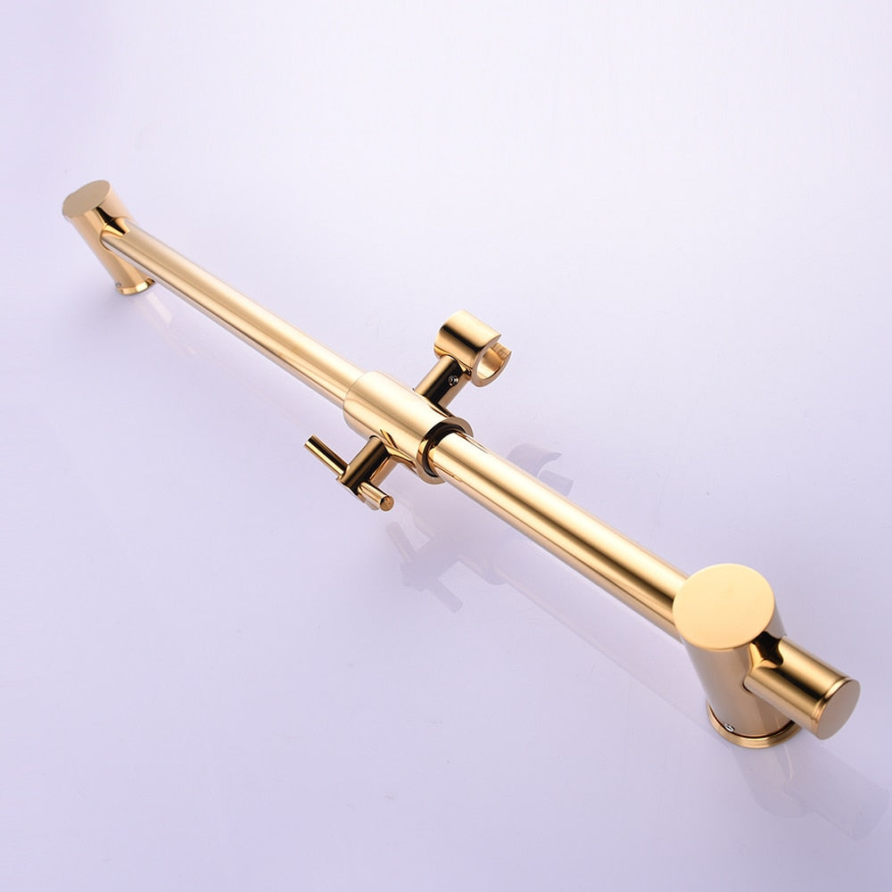 Free Shipping Brass Gold Metal Shower Sliding Bar With Height Adjustable for Bathroom with Shower Head Shower Hose - WELQUEEN