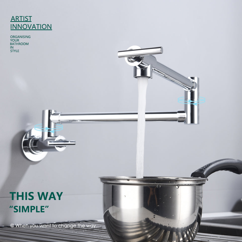 Brass Double Switch Folding Faucet Advanced Rotating Kitchen Faucet Wall Mounted Cold Water Tap - WELQUEEN HOME DECOR