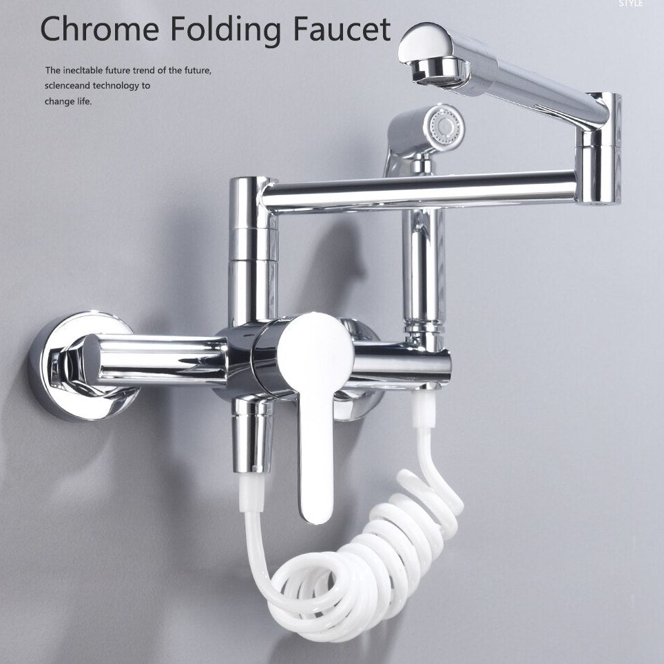 Brass Pot Filler Folding Faucet with Side Sprayer Kitchen Sink Faucet with Swing Arm and Double Function Joint - WELQUEEN
