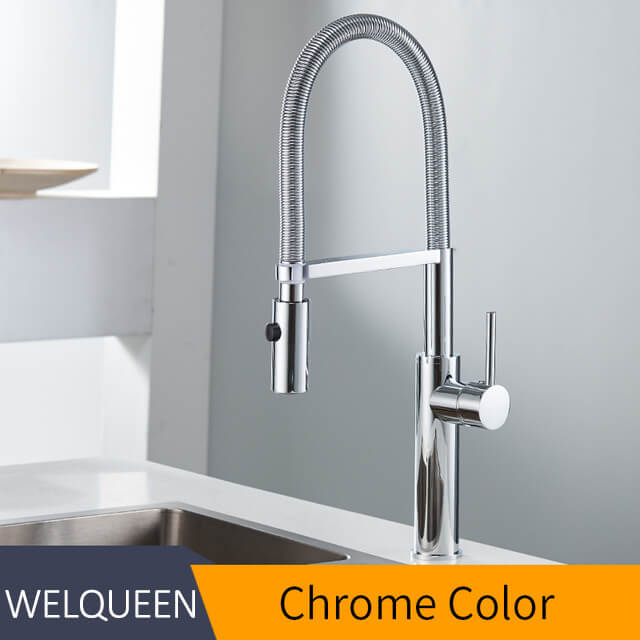 Kitchen Faucet Newly Design 360 Swivel Solid Brass Single Handle Mixer Sink Tap Chrome Hot and Cold Water Kitchen Faucet - WELQUEEN