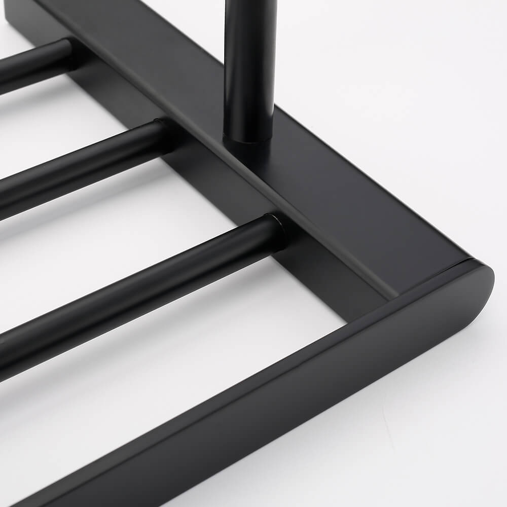Matte Black Stainless Steel Modern Towel Bathrobe Clothes Holder Rack Double Layer Kitchen Bathroom WC Accessories - WELQUEEN