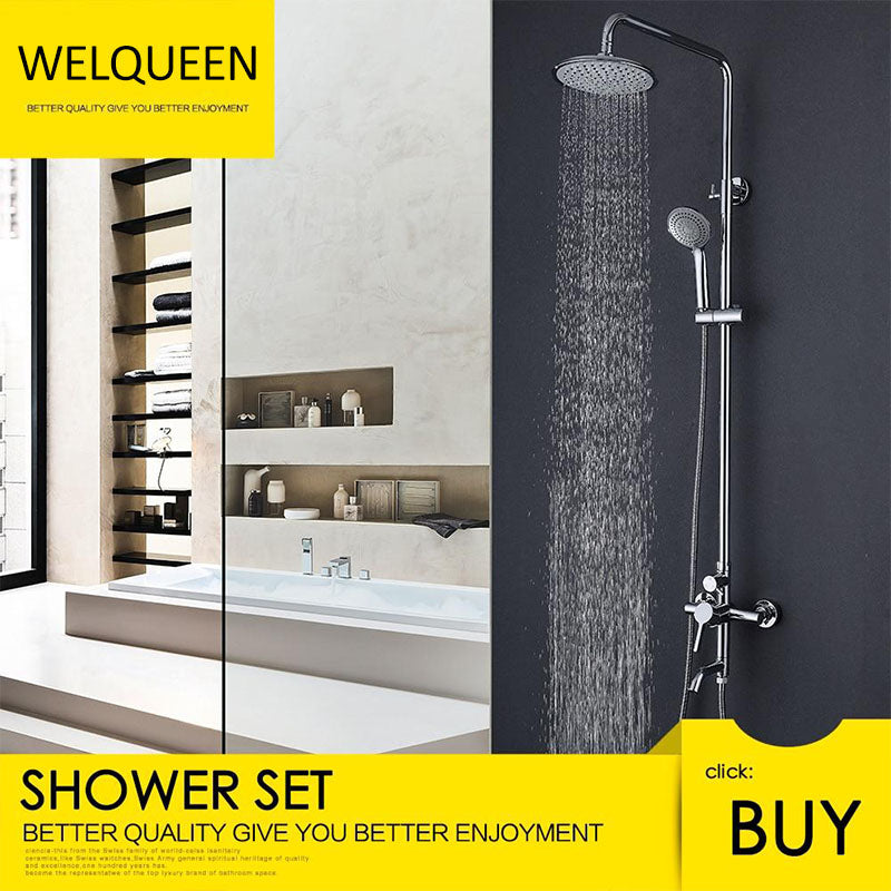 Round Single Handle Mixer Tap With Top Spray Hand Shower Rain Shower Faucets Set Wall Mount Bathroom Shower Set - WELQUEEN