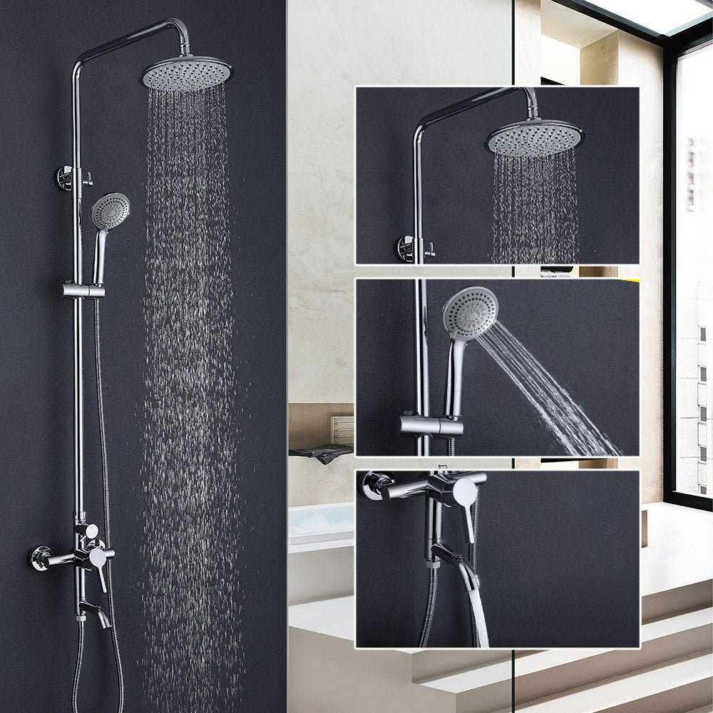 Round Single Handle Mixer Tap With Top Spray Hand Shower Rain Shower Faucets Set Wall Mount Bathroom Shower Set - WELQUEEN