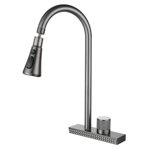 Waterfall Grey Sink Kitchen Faucet Hot Cold Mixer Wash Basin Multiple Water Outlets Rotation Flying Rain Tap Single Hole - WELQUEEN HOME DECOR
