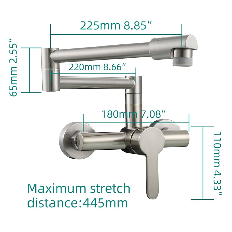 Brass Kitchen Folding Faucet Pot Filler Faucet Two Holes Wall Mount Faucet Hot and Cold Mixer Tap with Kitchen Sprayer - WELQUEEN HOME DECOR