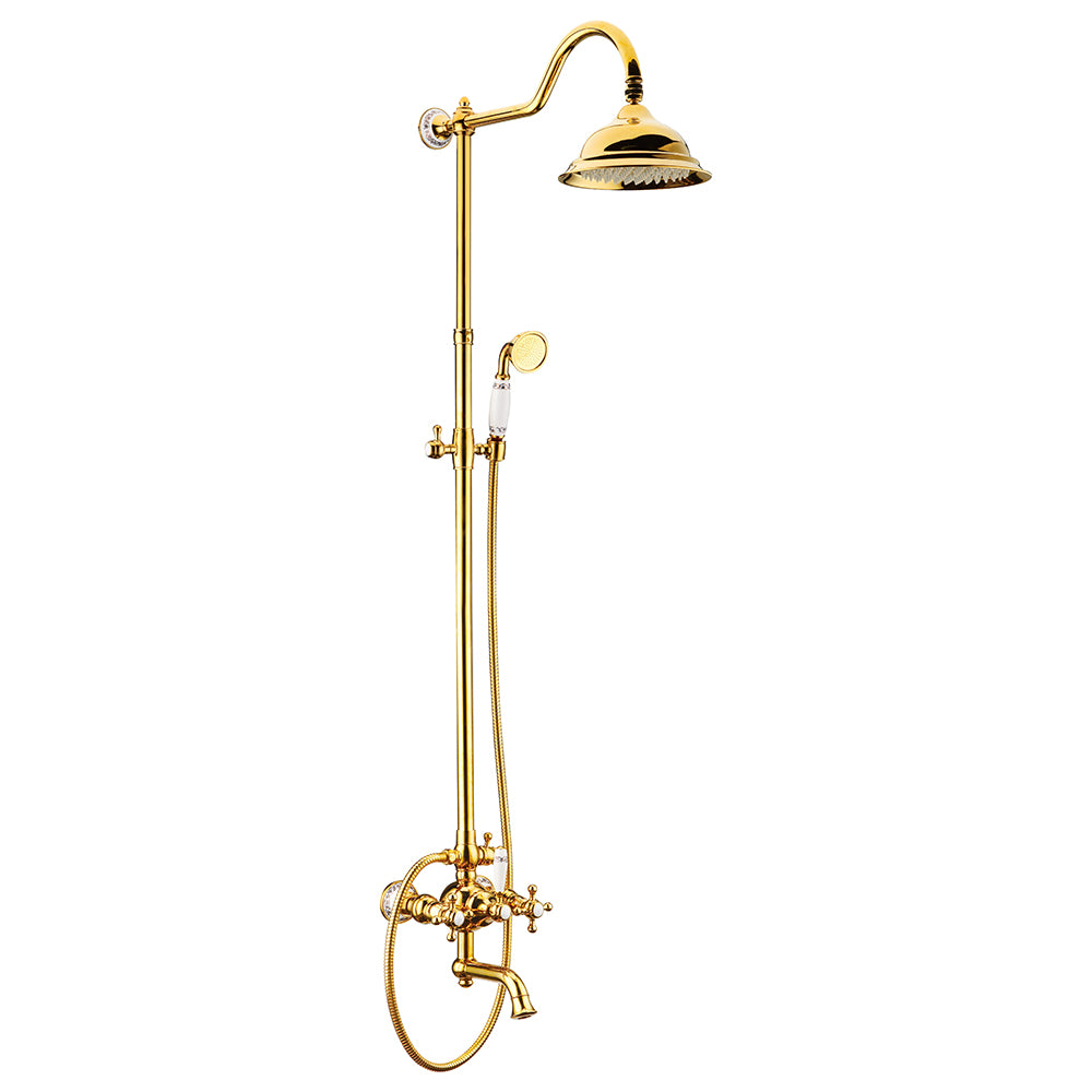 Dual Function Rain Shower System Combo Set | Brass Rainfall Shower Set | Shower Column Set Adjustable Slider Shower Elbow Included - WELQUEEN HOME DECOR