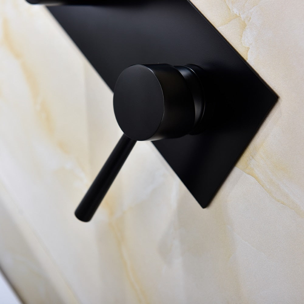 Wall Mount Bathroom Faucet Black Vessel Faucet 360 Degree Swivel Brass Basin Mixer Tap and Rough-in Valve Included - WELQUEEN