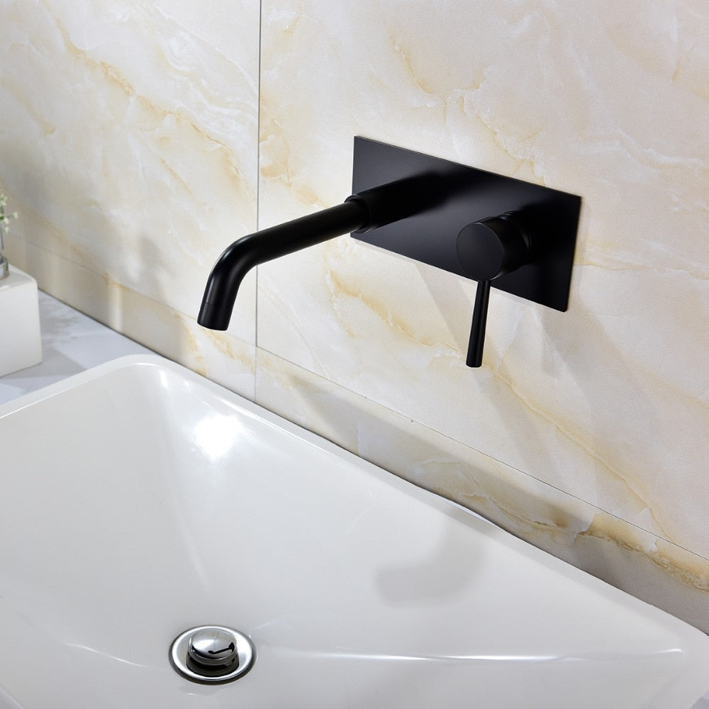 Wall Mount Bathroom Faucet Black Vessel Faucet 360 Degree Swivel Brass Basin Mixer Tap and Rough-in Valve Included - WELQUEEN