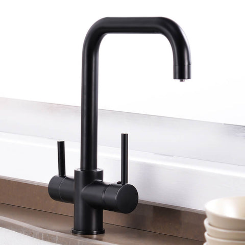 Contemporary Kitchen Sink Faucet | Dual Handle Brass Kitchen Faucets with Drinking Water Function | Deck-Mounted Kitchen Mixer In 3 Colors - WELQUEEN