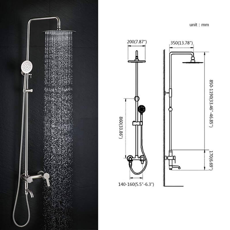 Bathroom Shower Column Set | SUS 304 Stainless Steel Bathroom Shower System | Wall Mounted Adjustable Triple Function Shower Faucet Brushed Nickel - WELQUEEN