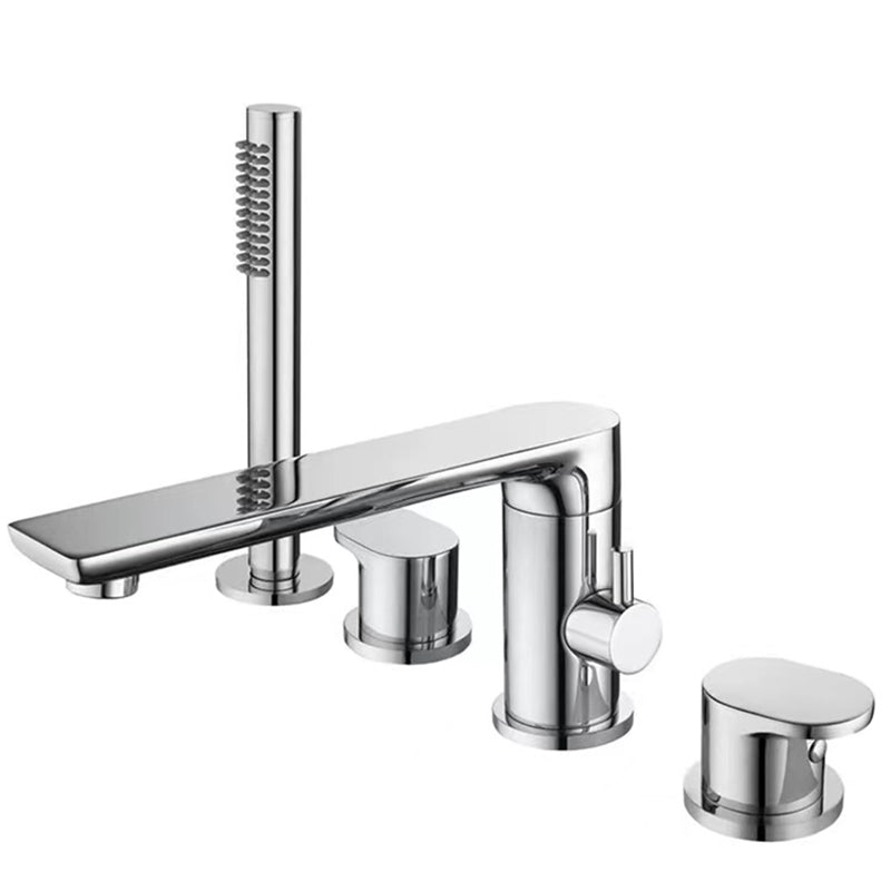 Brush Gold Deck Mount Roman Tub and Shower Trim Kit with Single-Spray Shower Head 3&4 Hole Bathroom Waterfall Bathtub Faucet - WELQUEEN HOME DECOR