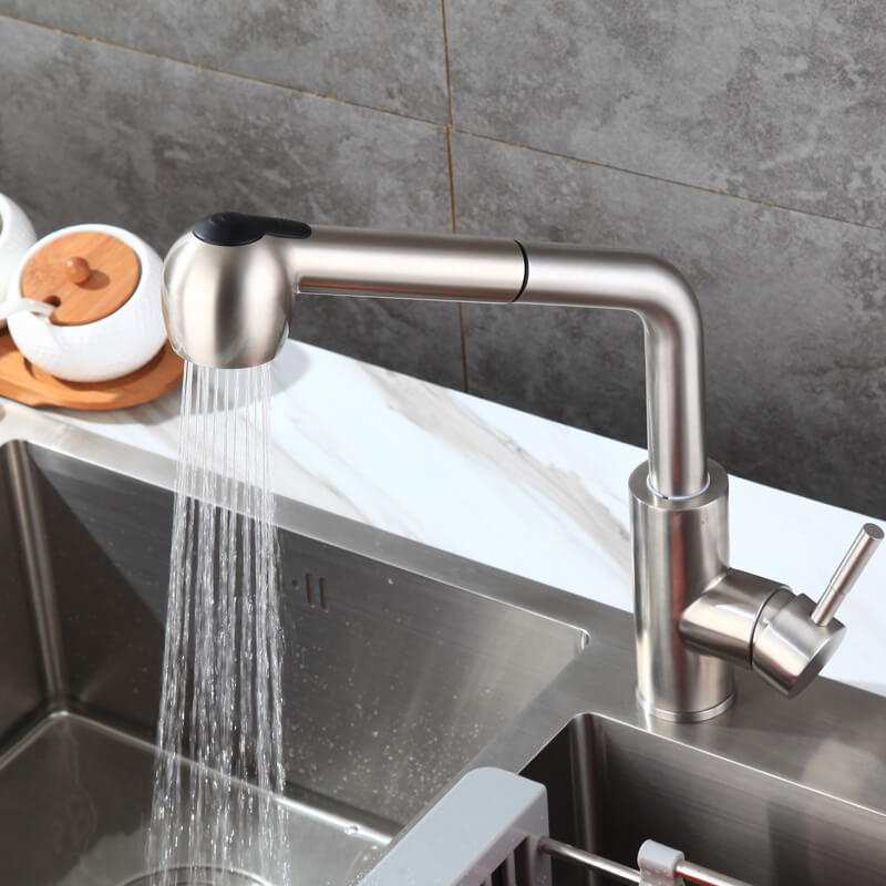 Commercial Stainless Steel Pull Out Kitchen Faucet | Single Handle Sprayer Bar Kitchen Faucet | Swivel Single Lever Kitchen Sink Faucet - WELQUEEN