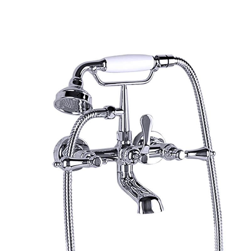 Bathroom Clawfoot Shower Bathtub Combo Faucet | 4.7''-6.12 Centers Two Handle Wall-Mounted Polished Chrome Bathtub Faucet - WELQUEEN