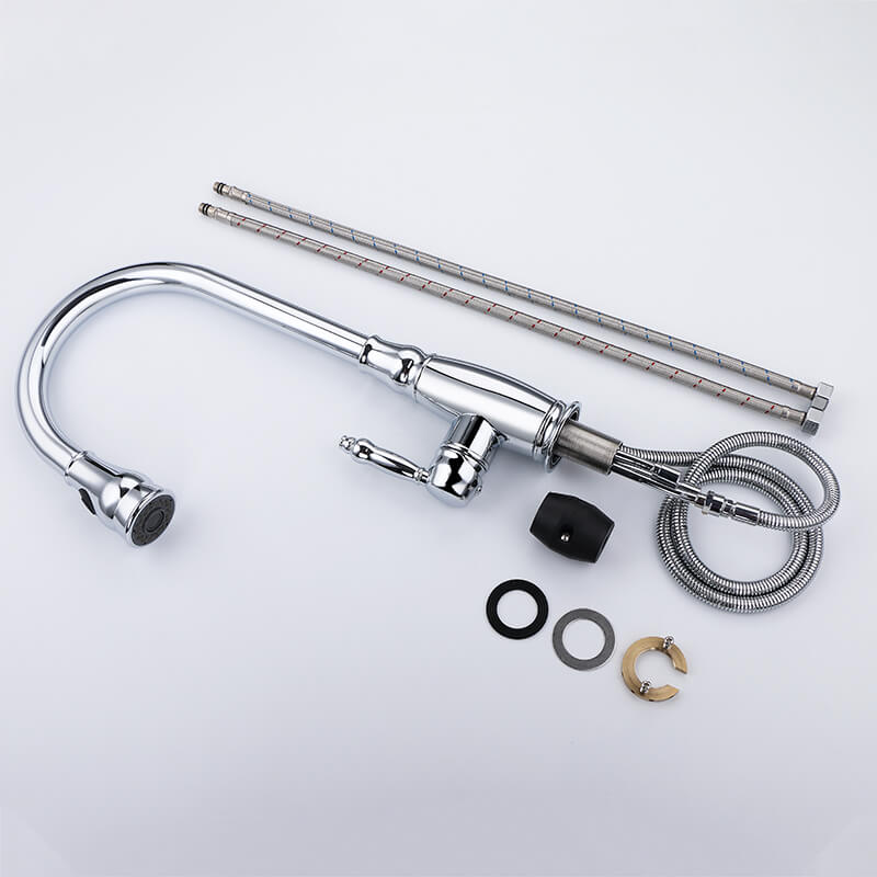 Solid Brass Pull Out Kitchen Faucet | Single Handle Kitchen Faucet | Multi-Function Sprayer Head 360 Degree Swivel Kitchen Sink Faucet - WELQUEEN