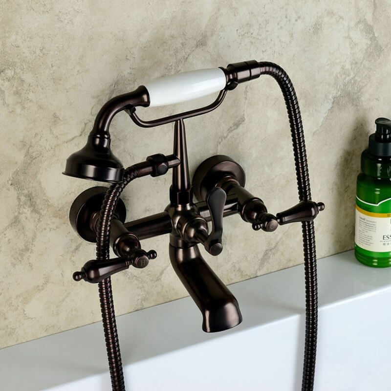 Bathroom Clawfoot Shower Bathtub Combo Faucet | 4.7''-6.12 Centers Two Handle Wall-Mounted Polished Chrome Bathtub Faucet - WELQUEEN