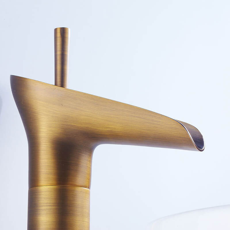 Classical Waterfall Basin Faucet | Single Handle Solid Brass Lavatory Faucet | Bathroom Sink Faucets In Antique Brass Finished - WELQUEEN