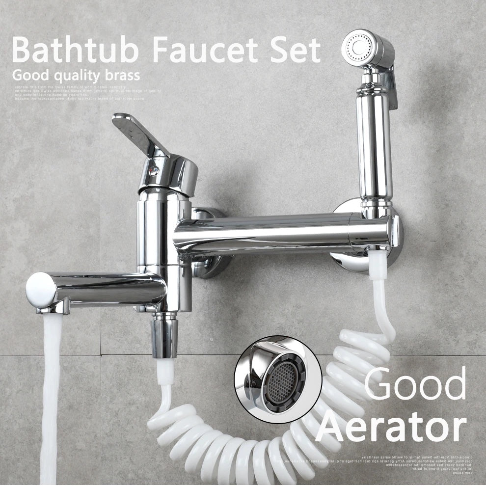 Free Shipping Brass Bathtub Faucet Set Bathroom Wall Mounted Bathtub Faucet with Bidet Sprayer for Showering - WELQUEEN
