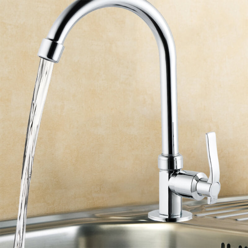 Brass Cold Water Kitchen Faucet | Commercial Tap Gooseneck Bar Faucet | Single Lever Chrome Top Rated Saving Water Taps - WELQUEEN
