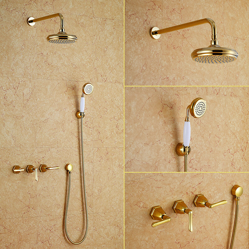 Bathroom Concealed Luxury Rain Mixer Shower Combo Set | Wall Mounted Rainfall Shower Head System Polished Chrome - WELQUEEN