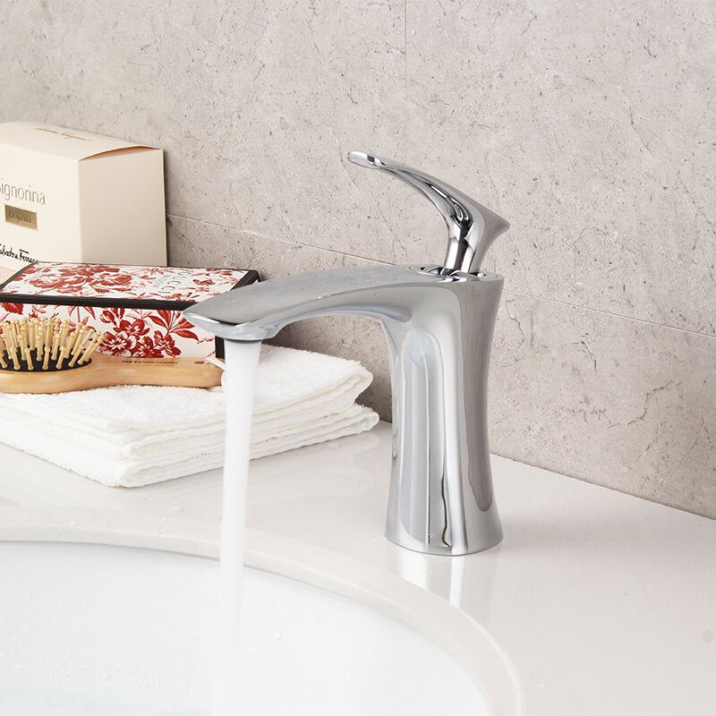 Modern Brass Basin Faucet | Single Handle Bathroom Sink Vessel Faucet | Single Hole Basin Mixer Taps Chrome Plating - WELQUEEN