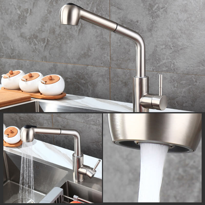 Commercial Stainless Steel Pull Out Kitchen Faucet | Single Handle Sprayer Bar Kitchen Faucet | Swivel Single Lever Kitchen Sink Faucet - WELQUEEN