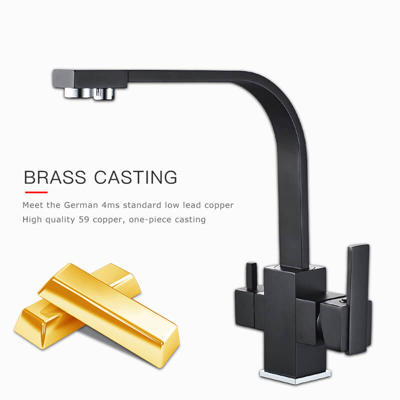 Dual Handle Kitchen Faucet With Dual Spray | 360 Degree Rotated Brass Kitchen Faucet | Drinking Water Purifier Filter Filtration System - WELQUEEN
