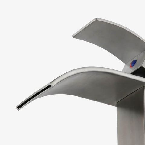 Bathroom Waterfall Basin Faucet | Single Handle Stainless Steel Lavatory Faucet | Brushed Nickel Bathroom Sink Faucets - WELQUEEN