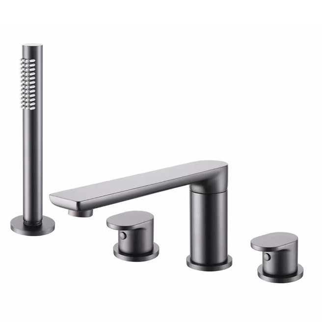 Brush Gold Deck Mount Roman Tub and Shower Trim Kit with Single-Spray Shower Head 3&4 Hole Bathroom Waterfall Bathtub Faucet - WELQUEEN HOME DECOR